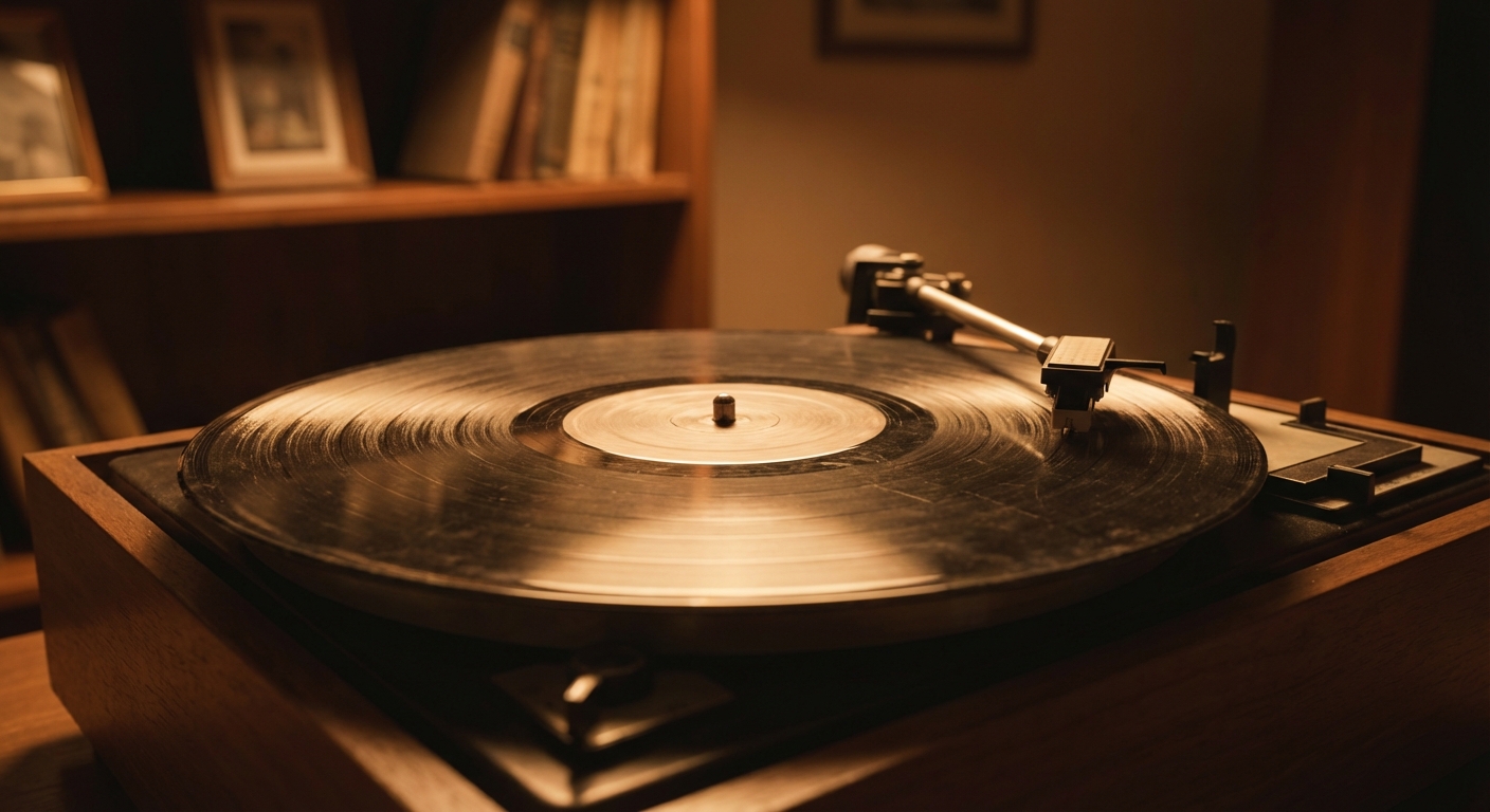 Vintage vinyl record and turntable